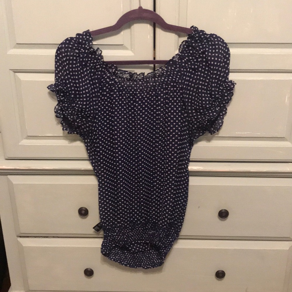Navy polka dot shirt